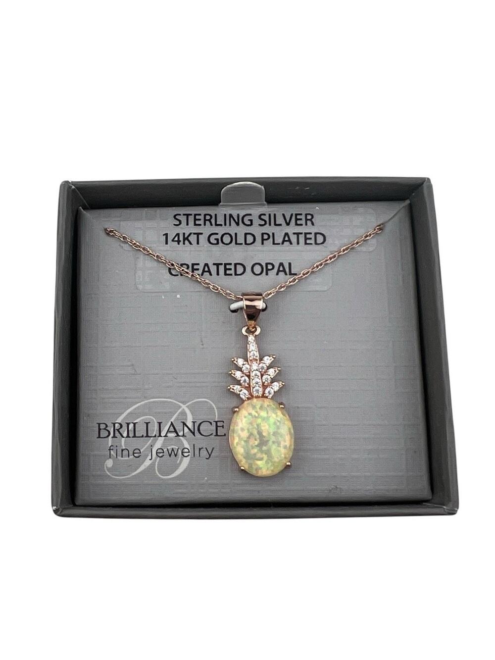 Brilliance Sterling Silver Gold Plated Vermeil Necklace Pineapple Lab Opal